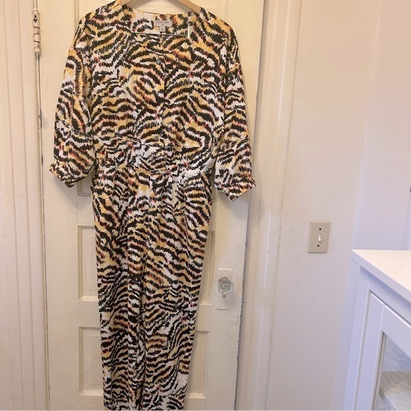 Rachel Comey Pants - Rachel Comey Animal Print Jumpsuit Sz 8 Black Yellow Snap Closures Pockets